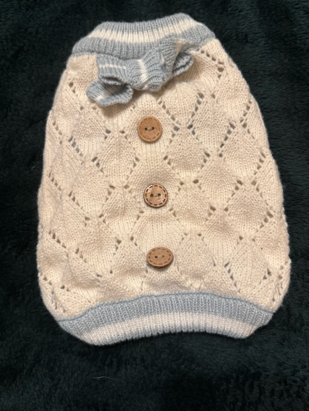 Cozy Knit Dog Sweater in Cream with Light Gray Trim
